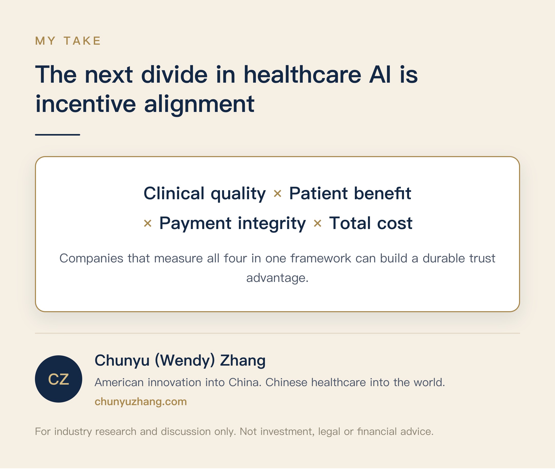 Incentive alignment: clinical quality, patient benefit, payment integrity and total cost